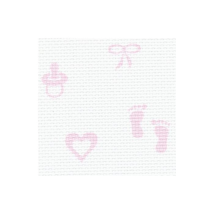 14 Count Aida White with Pink Baby Motifs