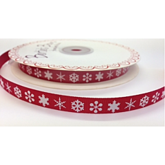 BTB051 - 9mm White Snowflake on Red Grosgrain Ribbon