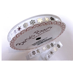BTB052 - 9mm Silver Snowflake on White Grosgrain Ribbon