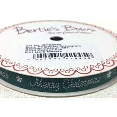 BTB065 - 9mm Green Merry Christmas Grosgrain Ribbon