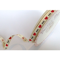 BTB082 - 9mm Polka Dot Hearts & Kisses Cream Grosgrain Ribbon