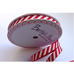 BTB129 - 9mm Red & White Stripes Grosgrain Ribbon