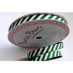 BTB130 - 9mm Green & White Stripes Grosgrain Ribbon