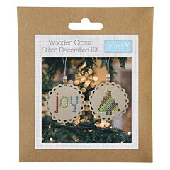 Cross Stitch: Pre-punched Wooden Shape: Joy & Tree