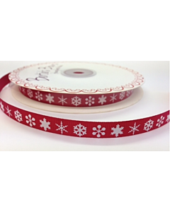 BTB051 - 9mm White Snowflake on Red Grosgrain Ribbon